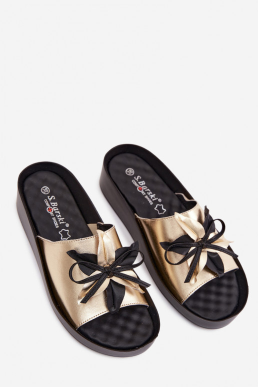 Leren slippers met ornamenten S.Barski KV61-6044 goudkleurig