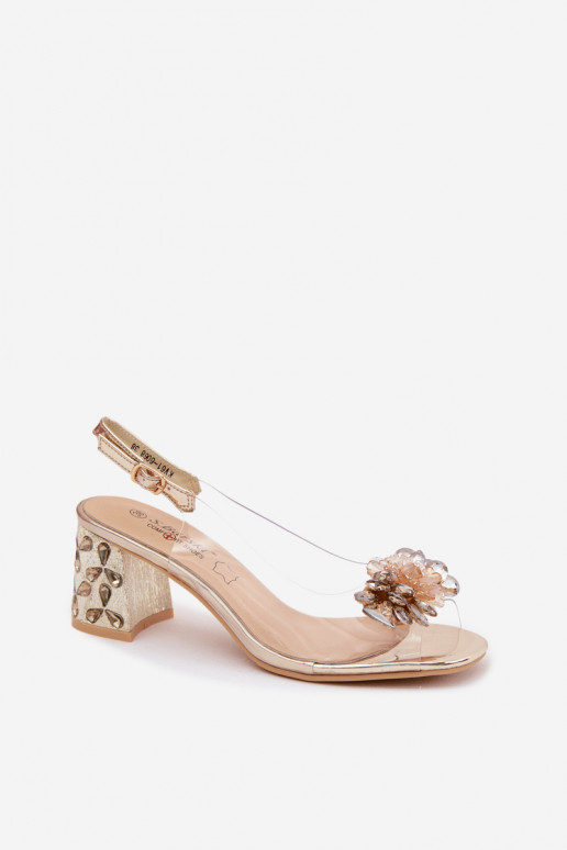 Transparante sandalen met fonkelende edelstenen op de hak S.Barski KV61-6068 goudkleurig