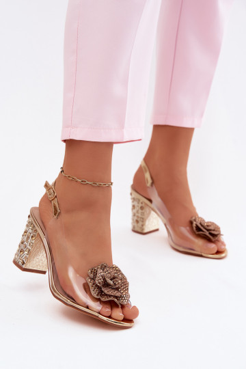 Perregimi sandalen met hakken met glanzende gaten D&A MR61-9013 gouden kleur 2