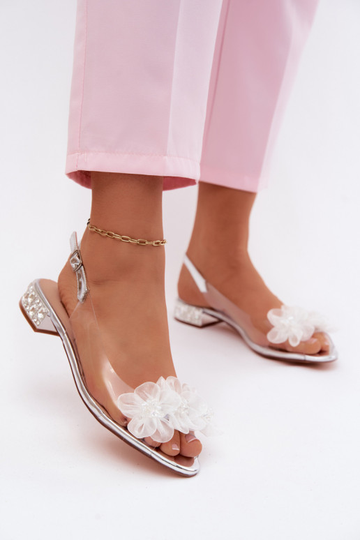 Perregimi sandalen met glanzende gaten I SiateczkoInymi met bloemmotievenami D&A MR61-9006 zilvere kleur