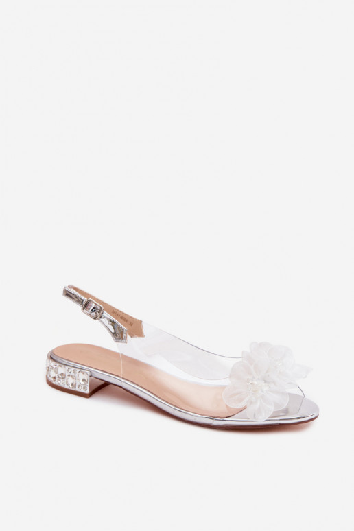 Transparante sandalen met fonkelende edelstenen en gaasiga lillemotīvi D&A MR61-9006 zilver