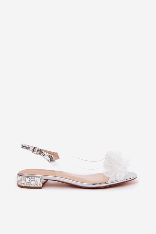 Perregimi sandalen met glanzende gaten I SiateczkoInymi met bloemmotievenami D&A MR61-9006 zilvere kleur