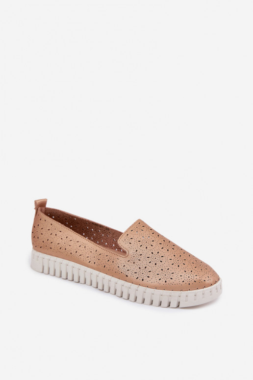 Instap schoenen met geperforeerde elementen in champagne Salty