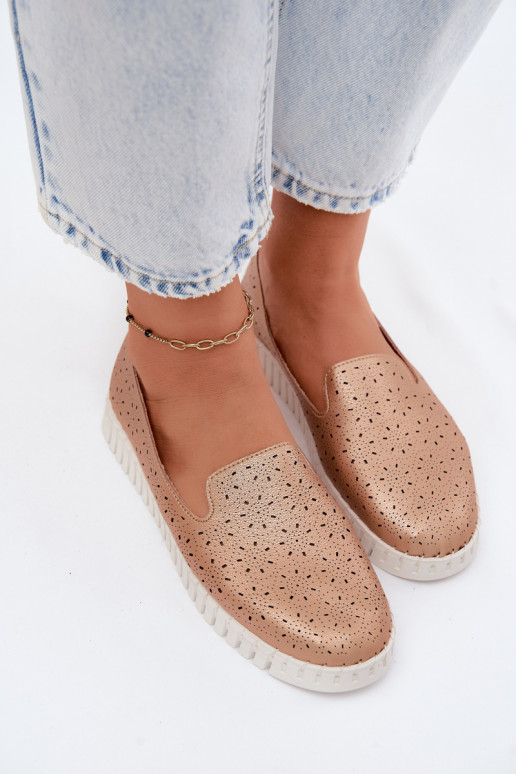 Instap schoenen met geperforeerde elementen in champagne Salty