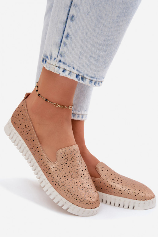 Instap schoenen met geperforeerde elementen in champagne Salty