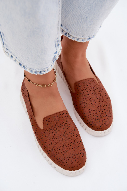 Bruine geperforeerde instap schoenen Salty