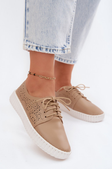 Zand geperforeerde schoenen met veters Pearla 2