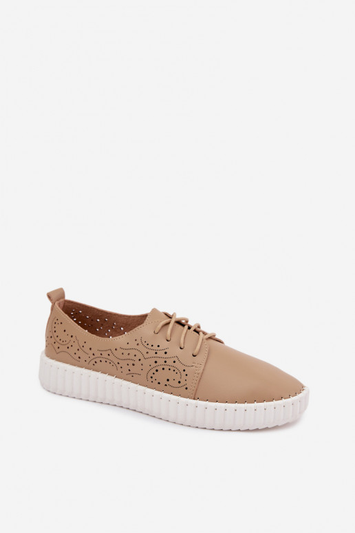 Zand geperforeerde schoenen met veters Pearla