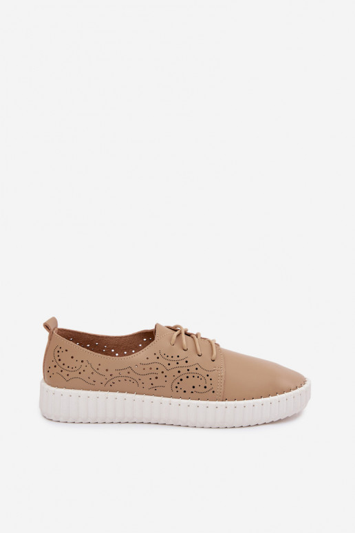 Zand geperforeerde schoenen met veters Pearla