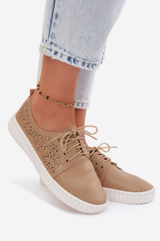 met elementen van opengeInerkt schoenen Dames met veters beige Pearla