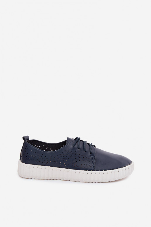 Donkerblauwe geperforeerde schoenen met veters Pearla