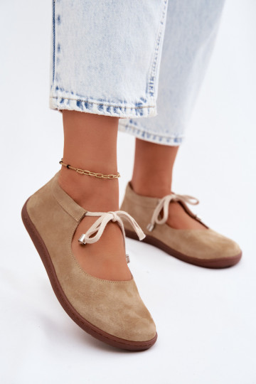 Leer Ballerinas van suède Barefoot met riemen Zazoo 021 beige 2