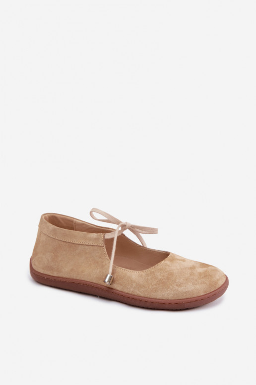 Zand suède ballerina's met bandjes Zazoo 021