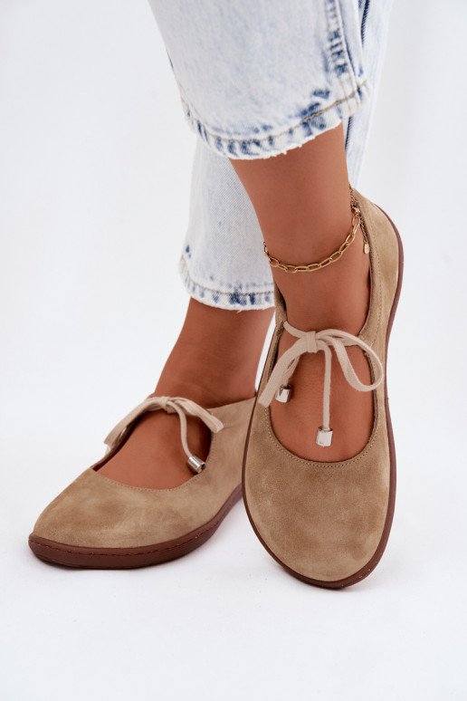 Zand suède ballerina's met bandjes Zazoo 021
