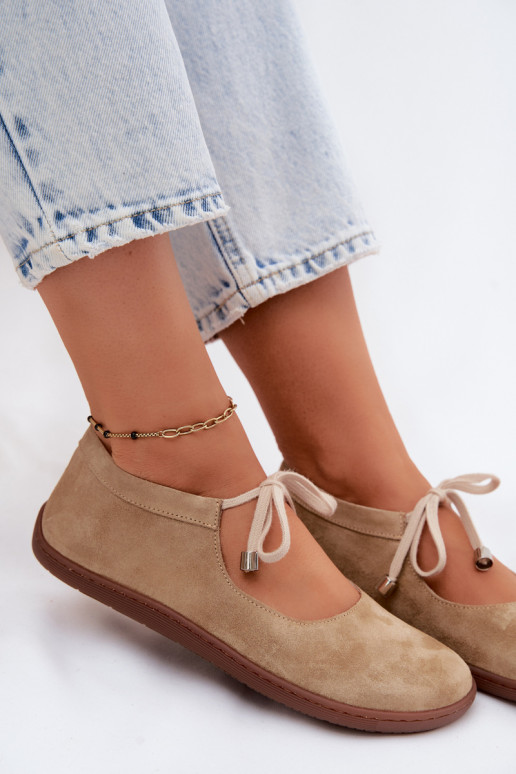 Zand suède ballerina's met bandjes Zazoo 021