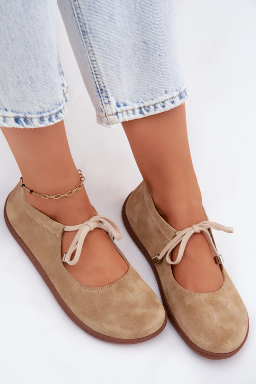 Leer Ballerinas van suède Barefoot met riemen Zazoo 021 beige