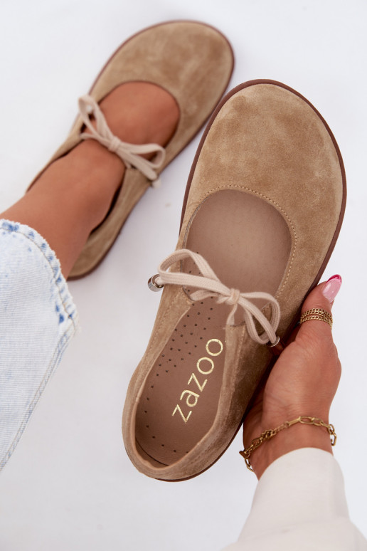 Leer Ballerinas van suède Barefoot met riemen Zazoo 021 beige