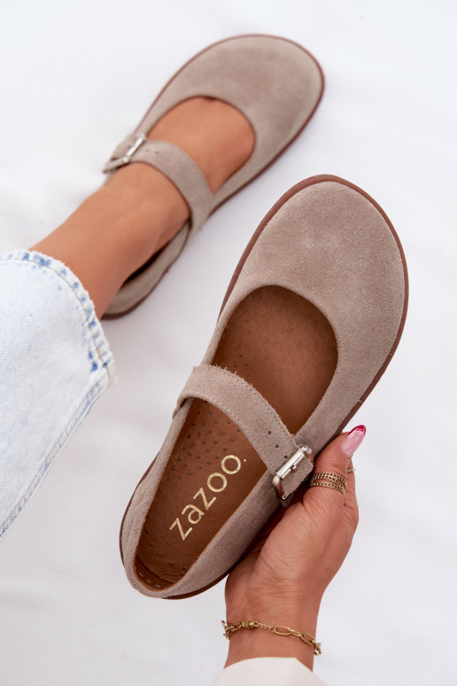 Cappuccino suède ballerina's Zazoo 316