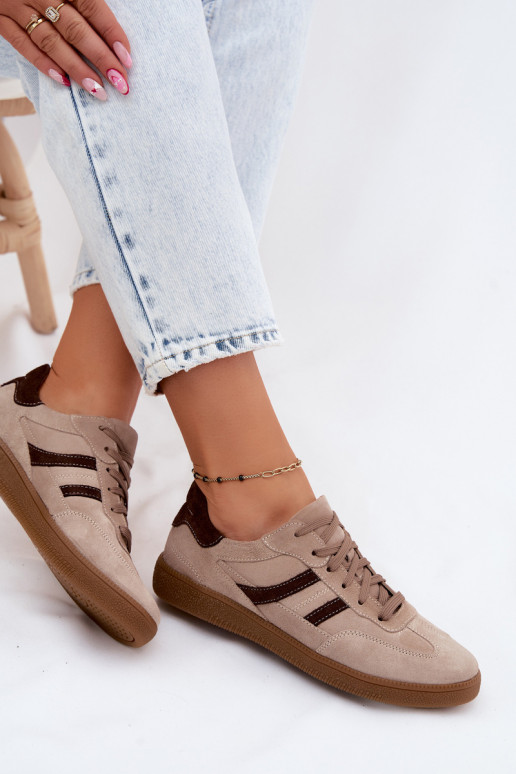 Leer van suède Sneakers model schoenen Dames Zazoo N1176S2 beige