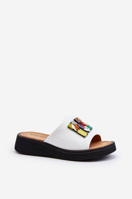 Dames leren slippers met ornamenten wit Asames