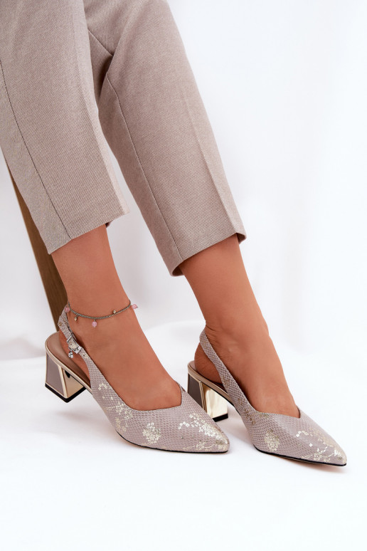 Leer Damessandalen met hoge hakken Ze Szpiczastymi Noskami Vinceza 66733 goud-zilvere kleur
