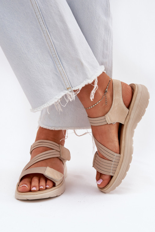 Comfortabele dames zandkleurige sandalen met plakkende sluitingen Hallriva