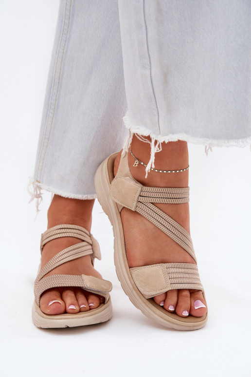 Comfortabele dames zandkleurige sandalen met plakkende sluitingen Hallriva