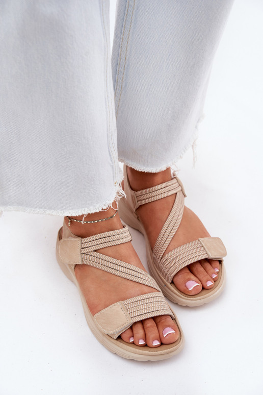 Comfortabele dames zandkleurige sandalen met plakkende sluitingen Hallriva