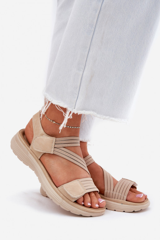 Comfortabele dames zandkleurige sandalen met plakkende sluitingen Hallriva