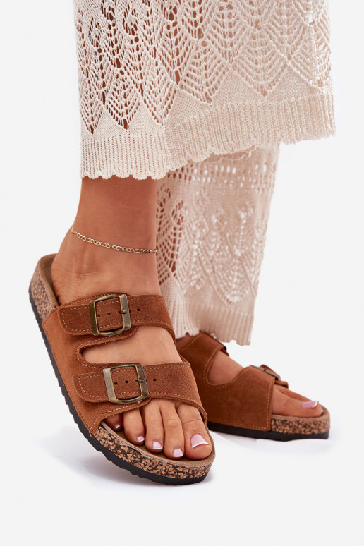 Suede pantoffels Op een kurkzool met gespen bruine kleur Tavira