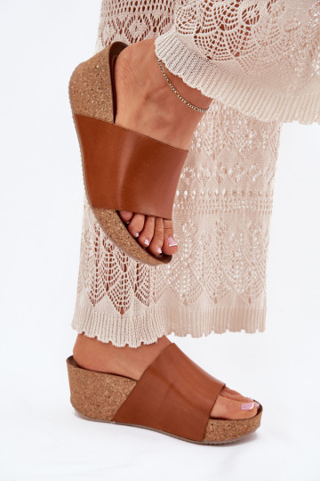 Zazoo 40291 Dames bruine leren slippers op kurken zool