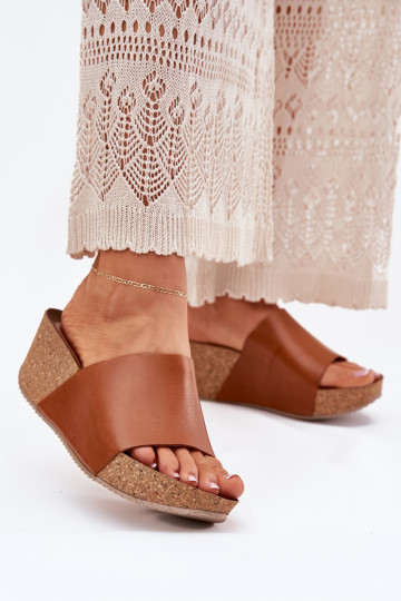 Zazoo 40291 Dames bruine leren slippers op kurken zool 2