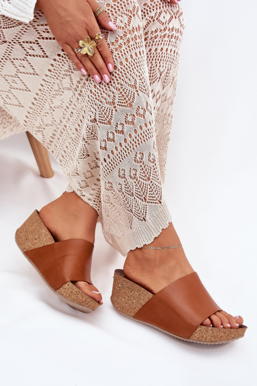 Zazoo 40291 Leren pantoffels Dames Op KorkoInym Koturnie bruine kleur