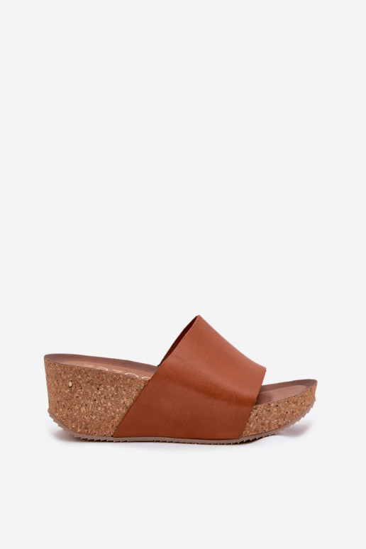 Zazoo 40291 Dames bruine leren slippers op kurken zool