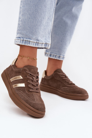 Sneakers model schoenen Dames van suède met platform bruine kleur Sylviona 2