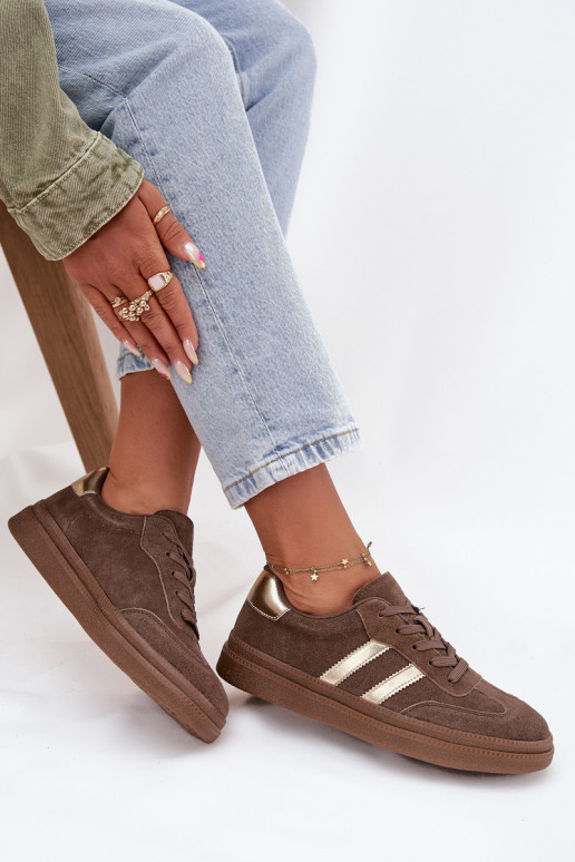 Sneakers model schoenen Dames van suède met platform bruine kleur Sylviona