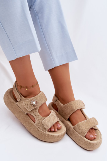 Gedecoreerde dames platformsandalen GOE TT2N4101 zandkleurig