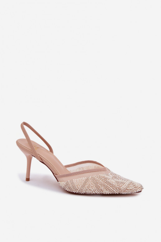 Gedecoreerde sandalen met gaas en dunne hakken zandkleurig Bedira
