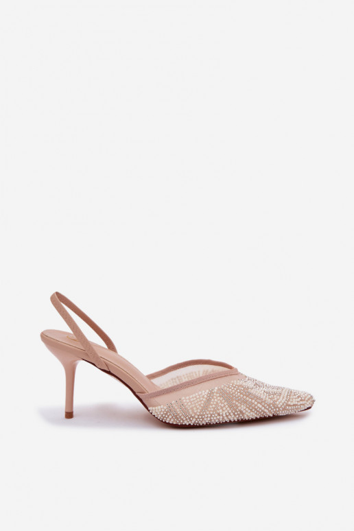 Versierd sandalen met rooster met dunne hakken beige Bedira