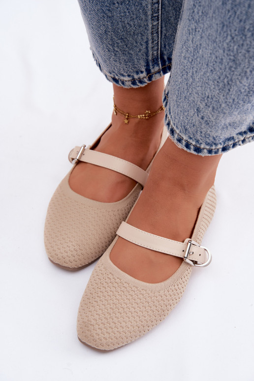 Ballerinas van stof met riemen I met gespen beige Jelisa