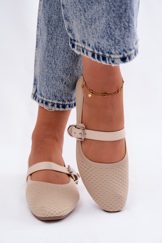 Ballerinas van stof met riemen I met gespen beige Jelisa