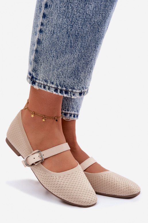 Ballerinas van stof met riemen I met gespen beige Jelisa