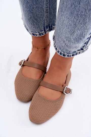 Ballerinas van stof met riemen I met gespen kaki kleuren Jelisa