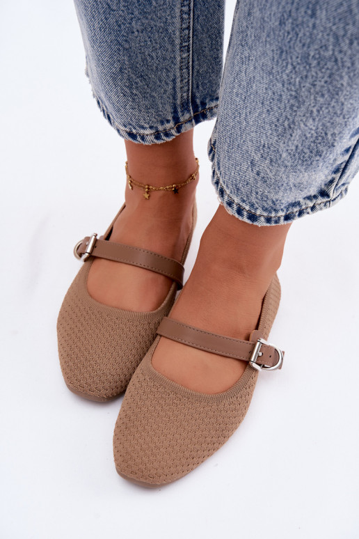 Stoffen ballerina's met riemen en gespen kaki Jelisa