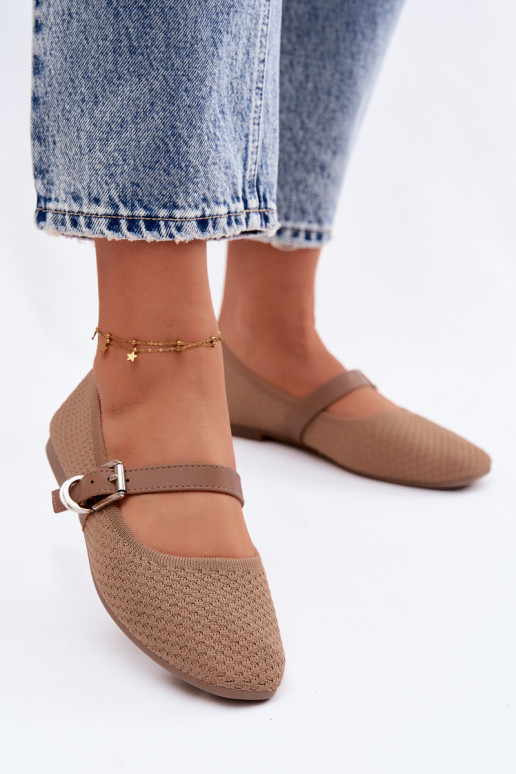 Ballerinas van stof met riemen I met gespen kaki kleuren Jelisa