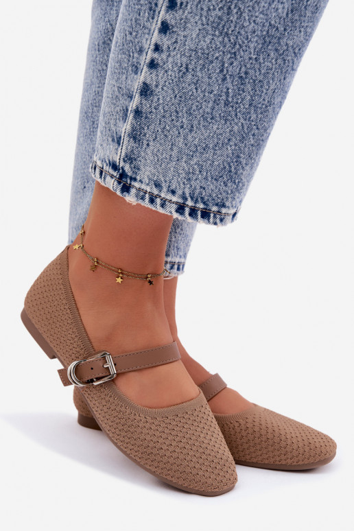 Ballerinas van stof met riemen I met gespen kaki kleuren Jelisa