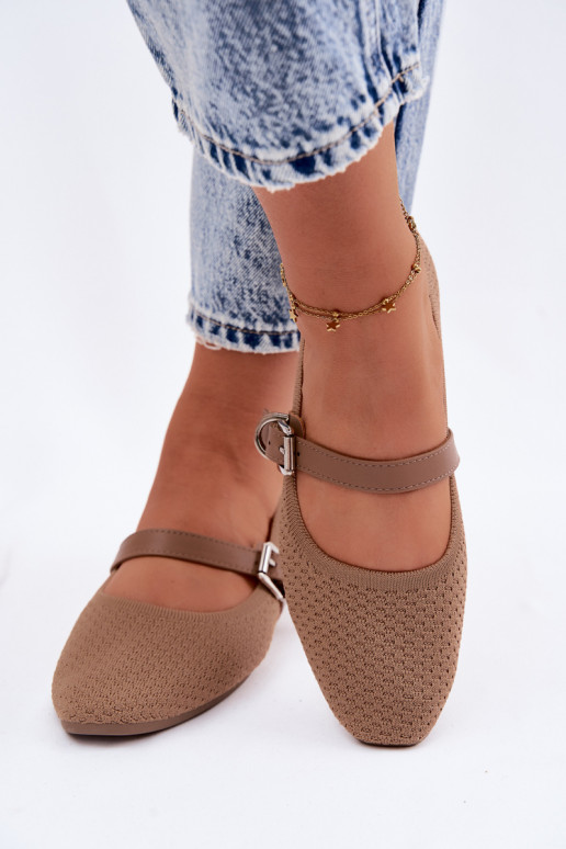 Ballerinas van stof met riemen I met gespen kaki kleuren Jelisa