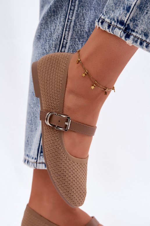 Ballerinas van stof met riemen I met gespen kaki kleuren Jelisa