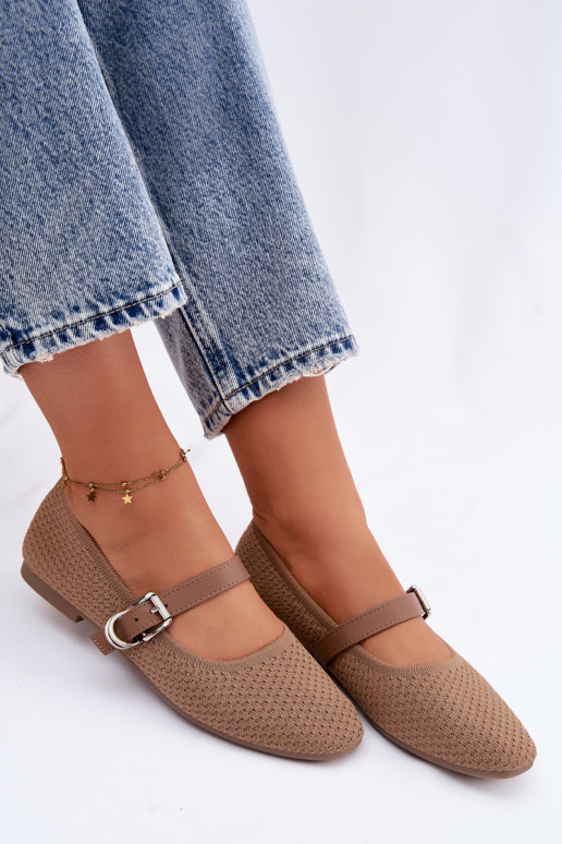 Ballerinas van stof met riemen I met gespen kaki kleuren Jelisa