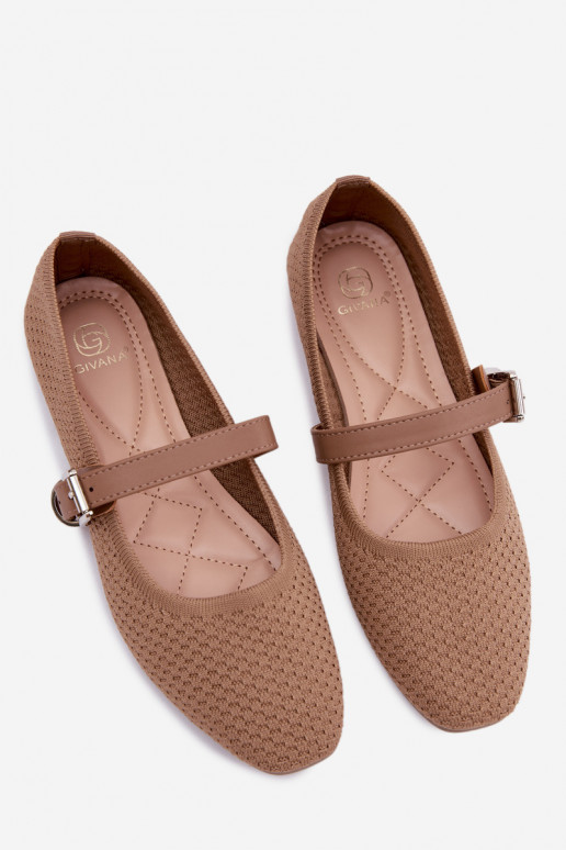 Ballerinas van stof met riemen I met gespen kaki kleuren Jelisa